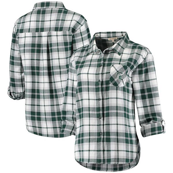 Womens Green Plaid Long-Sleeve Shirt