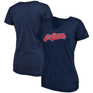 Women's Fanatics Branded Heathered Navy Cleveland Indians Wordmark Tri-Blend V-Neck T-Shirt
