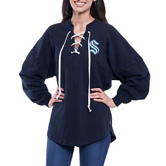 Women's Fanatics Branded Navy Seattle Kraken Lace Up Long Sleeve Spirit Top