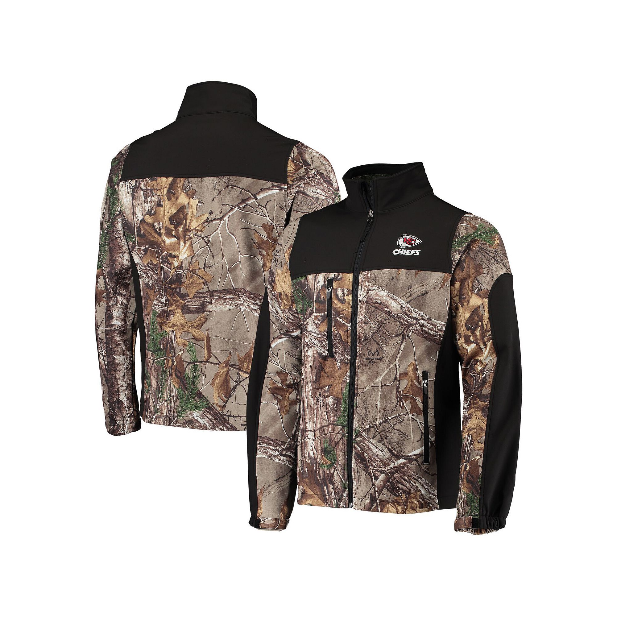Mens Dunbrooke Realtree Camo/Black Kansas City Chiefs Circle Hunter Softsh