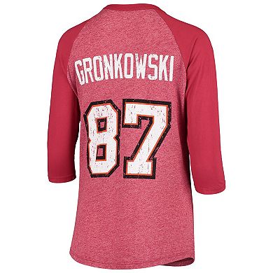 Women's Majestic Threads Rob Gronkowski Red Tampa Bay Buccaneers Player Name & Number Raglan Tri-Blend 3/4-Sleeve T-Shirt