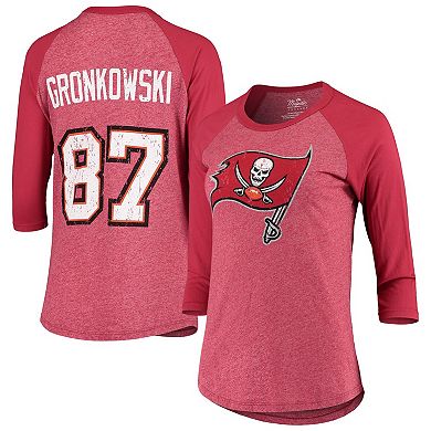 Women's Majestic Threads Rob Gronkowski Red Tampa Bay Buccaneers Player Name & Number Raglan Tri-Blend 3/4-Sleeve T-Shirt