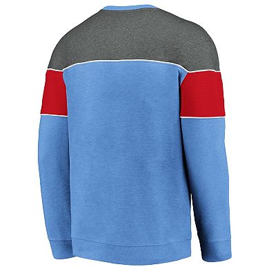 Men's Fanatics Branded Heathered Light Blue St. Louis Cardinals True Classics Signature Blocked Fleece Pullover Sweatshirt