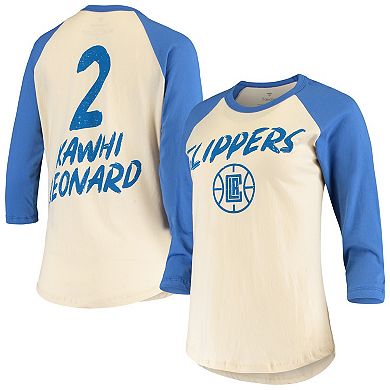 Women's Fanatics Branded Kawhi Leonard Cream LA Clippers Raglan 3/4 Sleeve T-Shirt