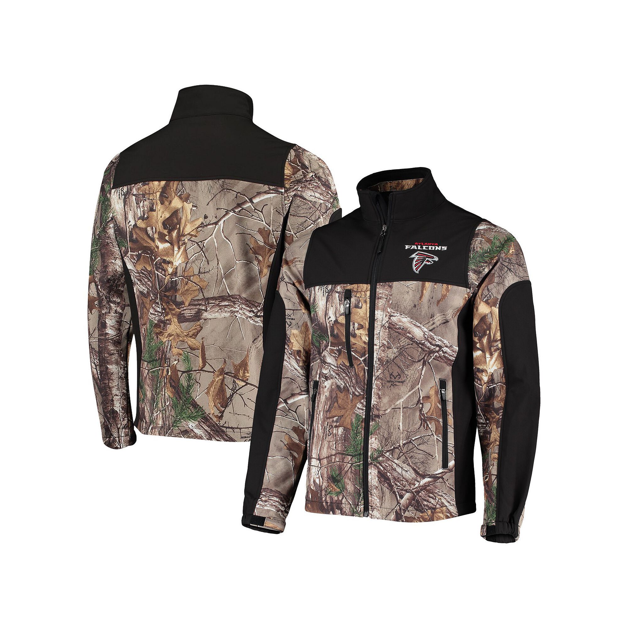 Mens Dunbrooke Realtree Camo/Black Atlanta Falcons Circle Hunter Softshell