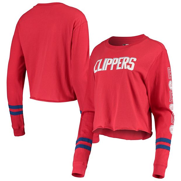 Women's New Era Red LA Clippers Cropped Long Sleeve T-Shirt