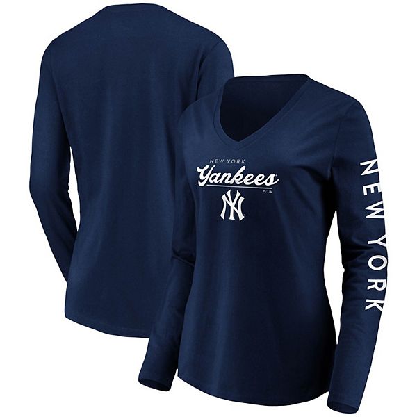 Women's Fanatics Branded Navy New York Yankees Core High Class Long Sleeve  V-Neck T-Shirt