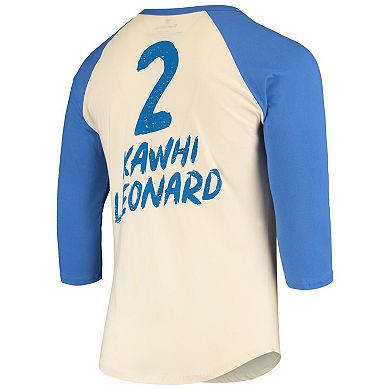 Men's Fanatics Branded Kawhi Leonard Cream/Royal LA Clippers Raglan 3/4 Sleeve T-Shirt