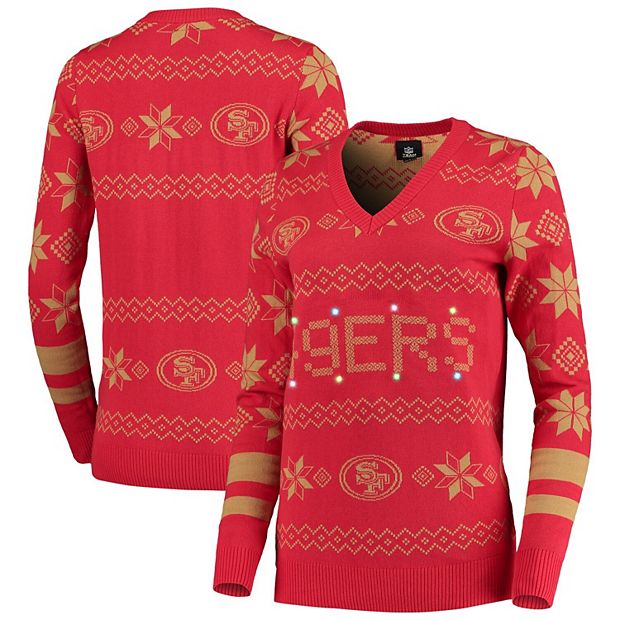 San Francisco 49ers Women's Light-Up V-Neck Ugly Sweater - Scarlet