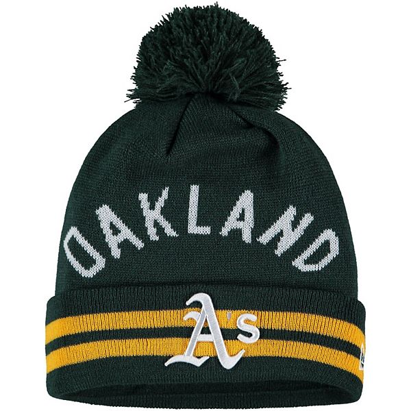 Men's New Era Green Oakland Athletics Arch Cuffed Knit Hat with Pom