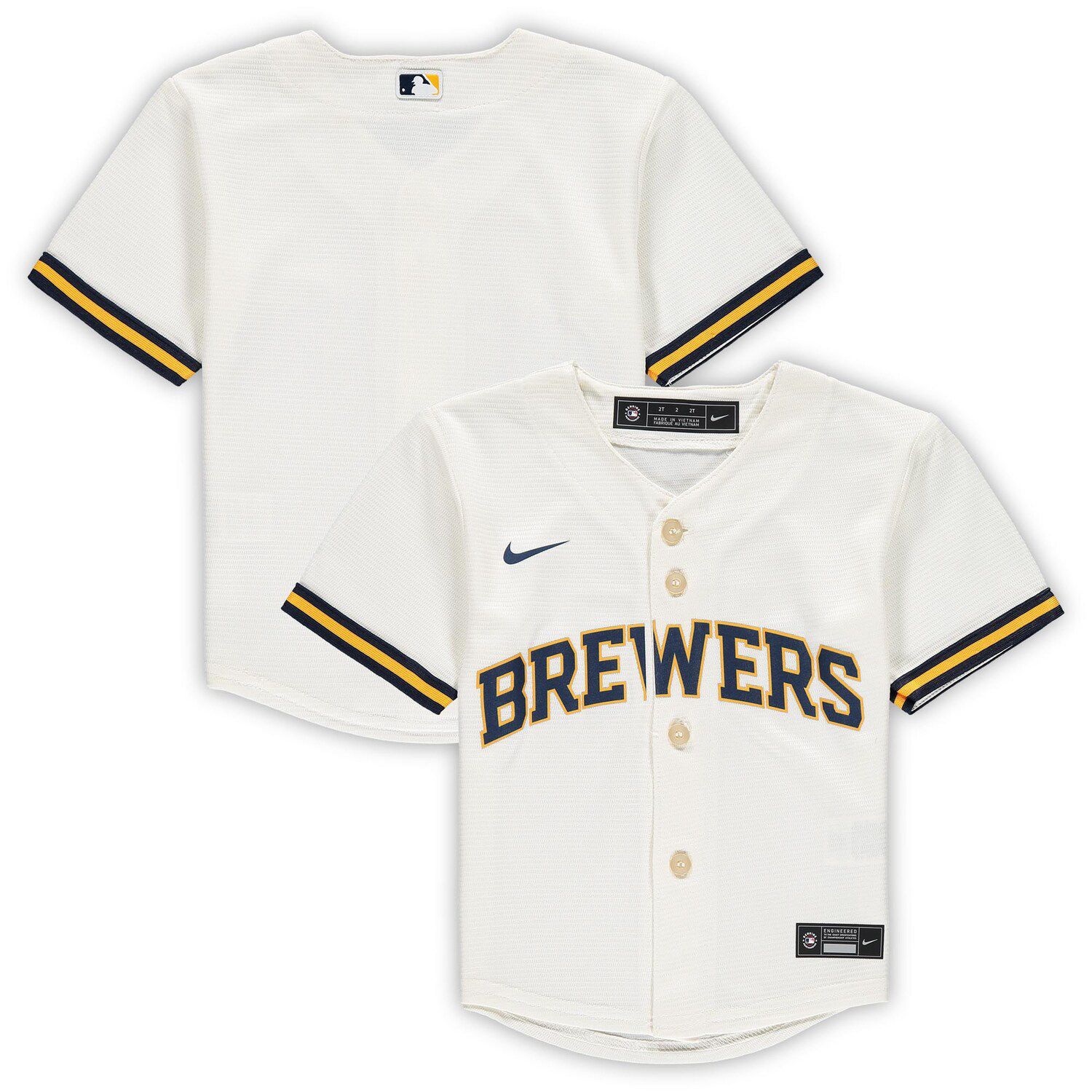 Men's Stitches Navy Milwaukee Brewers Button-Down Raglan Replica Jersey Size: Medium