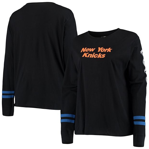 Women's New Era Black/Blue New York Knicks Plus Size Long Sleeve T-Shirt