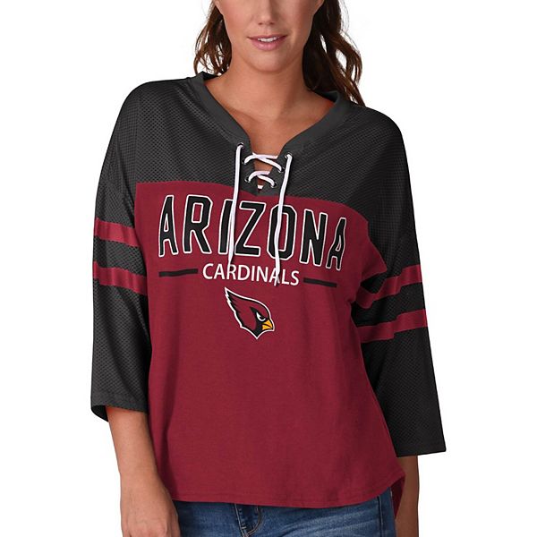 Women's G-III 4Her by Carl Banks Cardinal/White Arizona Cardinals Double  Team Three-Quarter Sleeve Lace-Up T-Shirt