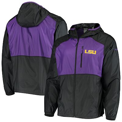 Men s Columbia Black Purple LSU Tigers Flash Forward Hoodie Full Zip Lightweight Windbreaker