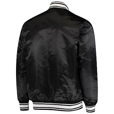 Men's Starter Black Carolina Panthers Locker Room Satin Varsity Full-Snap Jacket