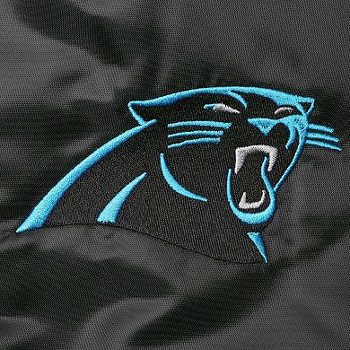 Men's Starter Black Carolina Panthers Locker Room Satin Varsity Full-Snap Jacket