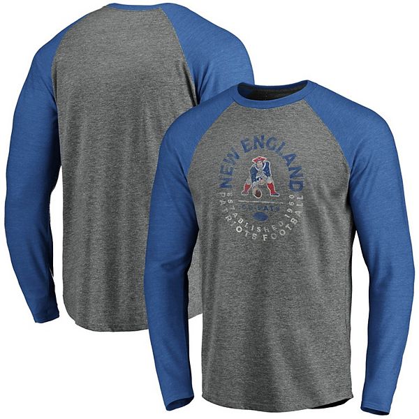 Men's Fanatics Branded Heathered Gray/Heathered Royal Buffalo Bills Weekend  Casual Raglan Tri-Blend Long Sleeve T-Shirt