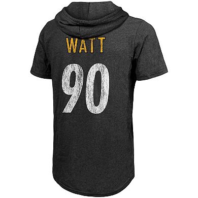 Men's Fanatics Branded T.J. Watt Black Pittsburgh Steelers Player Name & Number Tri-Blend Hoodie T-Shirt