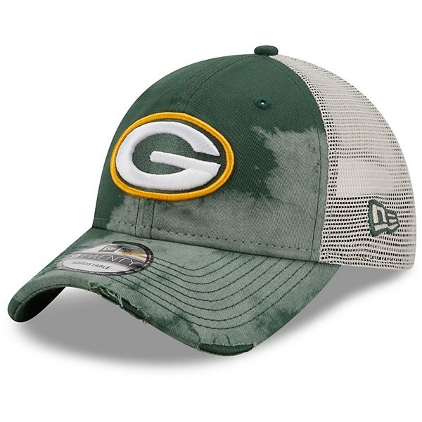 Men's New Era Green/White Green Bay Packers Faded Trucker 9TWENTY Snapback  Hat