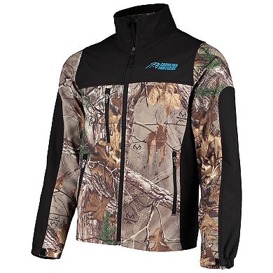 Men's Dunbrooke Realtree Camo/Black Carolina Panthers Circle Hunter Softshell Full-Zip Jacket