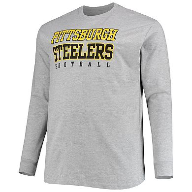 Men's Fanatics Branded Heathered Gray Pittsburgh Steelers Big & Tall Practice Long Sleeve T-Shirt