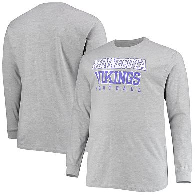 Men's Fanatics Branded Heathered Gray Minnesota Vikings Big & Tall Practice Long Sleeve T-Shirt