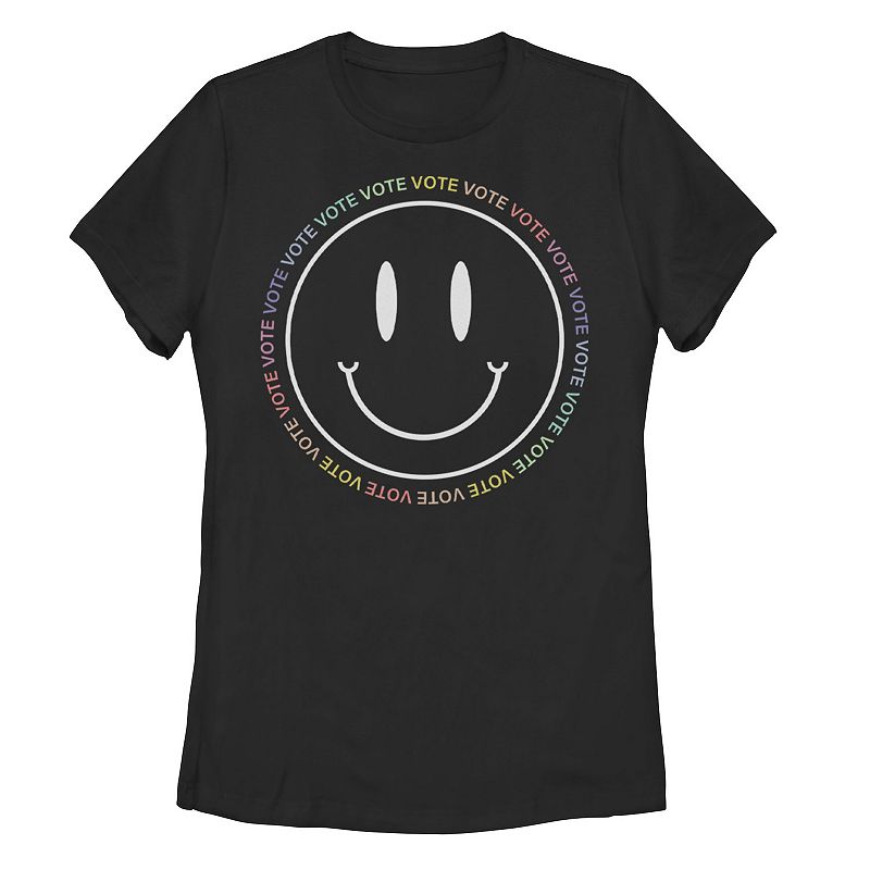 Juniors Pride Vote Happy Face Circle Tee, Girls, Size: Small, Black