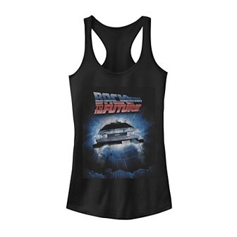 Juniors' Back To The Future Flying Car Blue Portal Graphic Tank Top