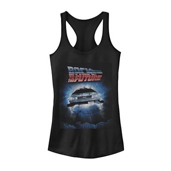 Juniors' Back To The Future Flying Car Blue Portal Graphic Tank Top