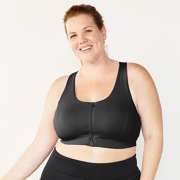 Plus Size Tek Gear® ZipFront Medium Impact Sports Bra Black (1X