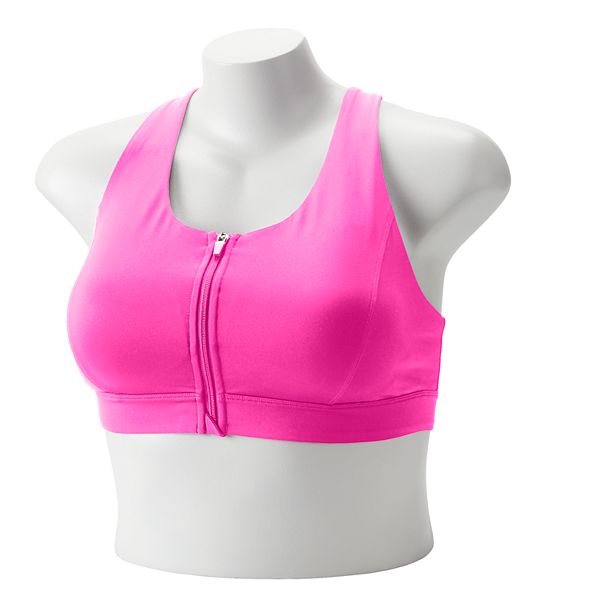 Plus Size Tek Gear® ZipFront Medium Impact Sports Bra Fuchsia