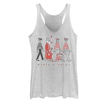 Juniors' Where's Waldo Group Walk Stripes Graphic Tank Top