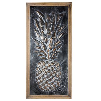 American Art Décor Metal Framed Pineapple Wooden Wall Art