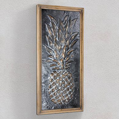 Metal Framed Pineapple Wooden Wall Art