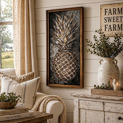 American Art Décor Metal Framed Pineapple Wooden Wall Art