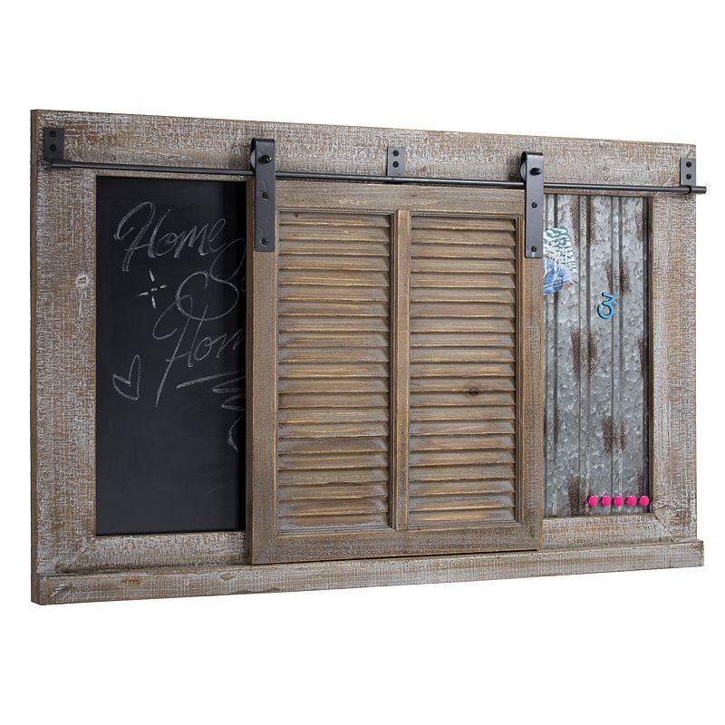 Rustic Wood Sliding Barn Door Chalkboard, Brown