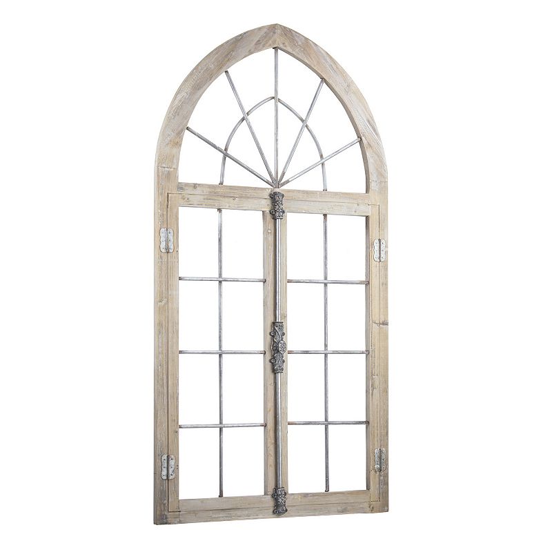 Antiqued Wood Arched Window Decor, Brown
