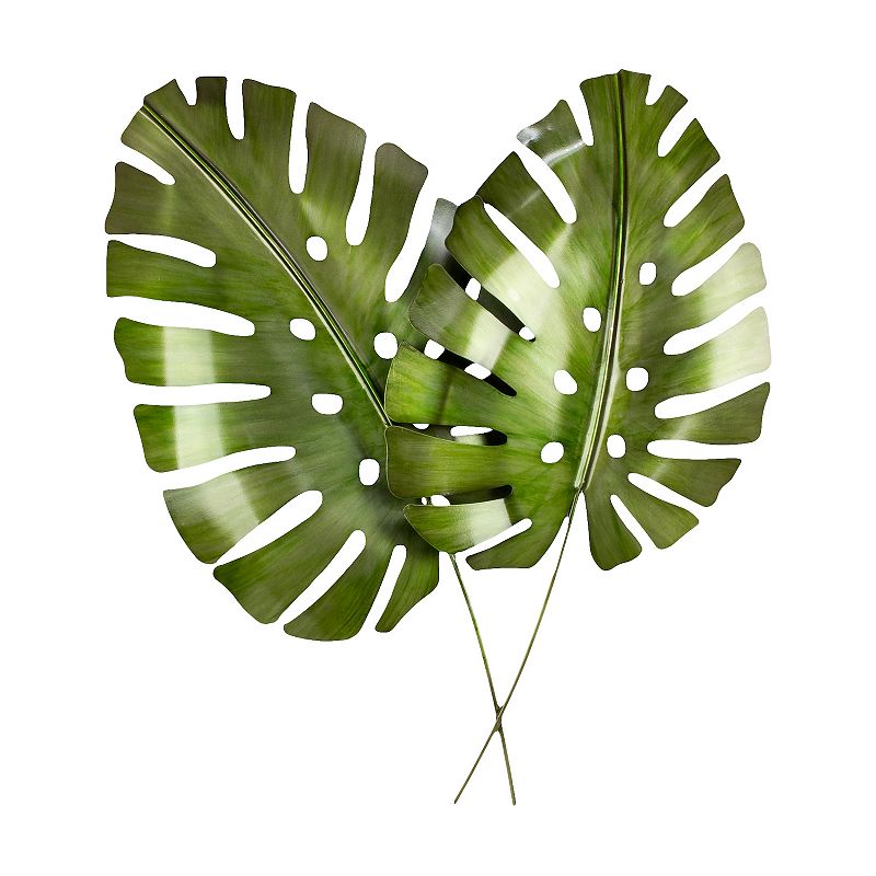 Monstera Leaves Metal Wall Sculpture, Green