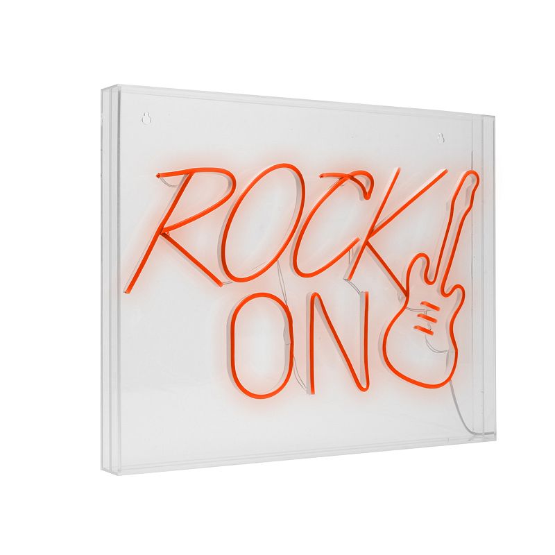 Neon Acrylic Box LED Sign - Rock On, Red, 16X20