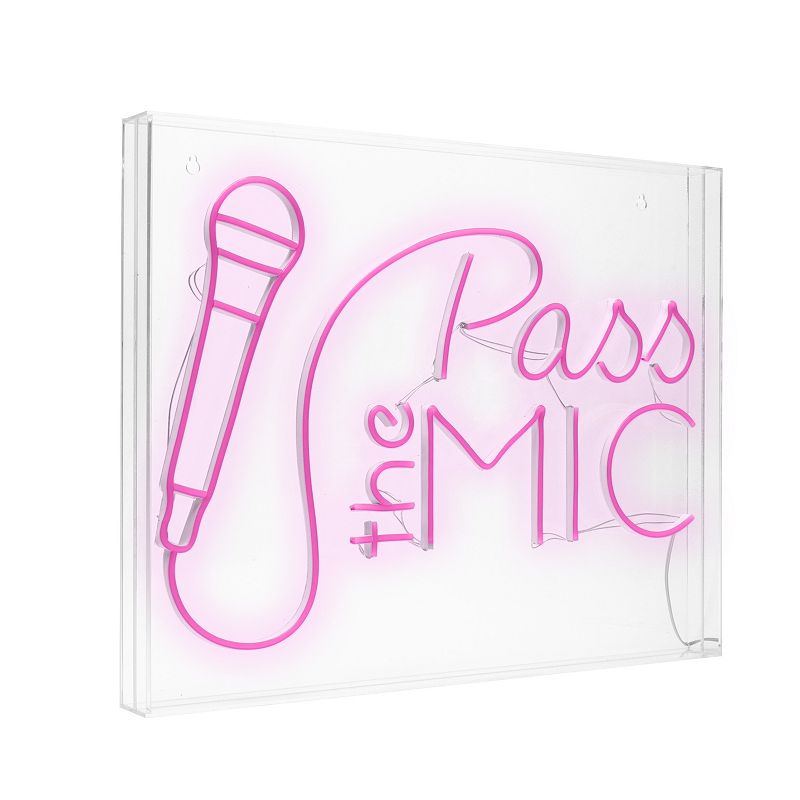 Neon Acrylic Box LED Sign - Pass the Mic, Pink, 16X20