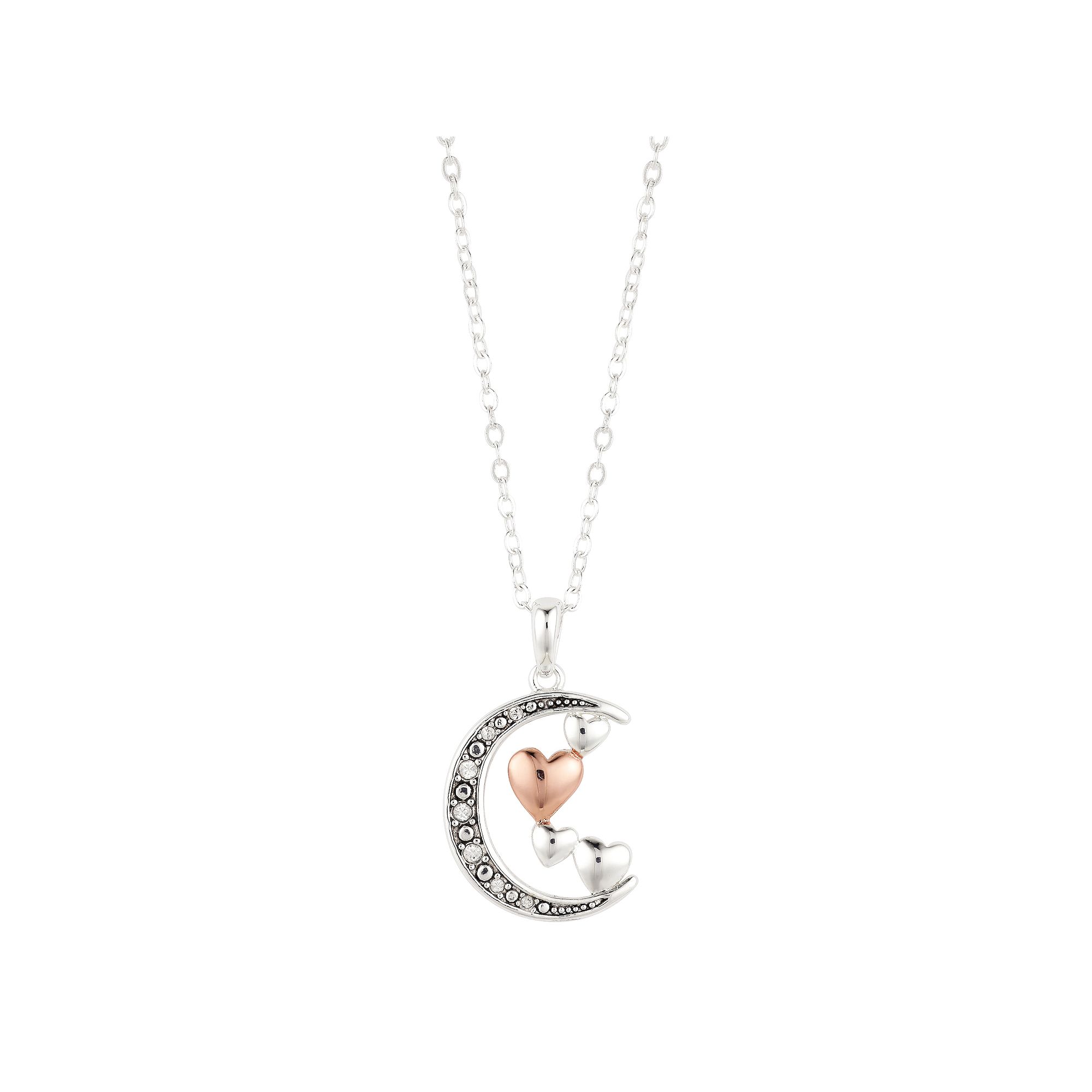Brilliance Crystal Two-Tone Moon & Hearts Necklace, Womens, Size: 18, T