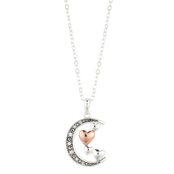 Brilliance Crystal Two Tone Moon Hearts Necklace