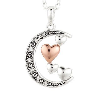 Brilliance Crystal Two-Tone Moon & Hearts Necklace