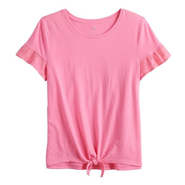 Girls 4-20 SO® Eyelet Trim Tie-Front Tee in Regular & Plus Size