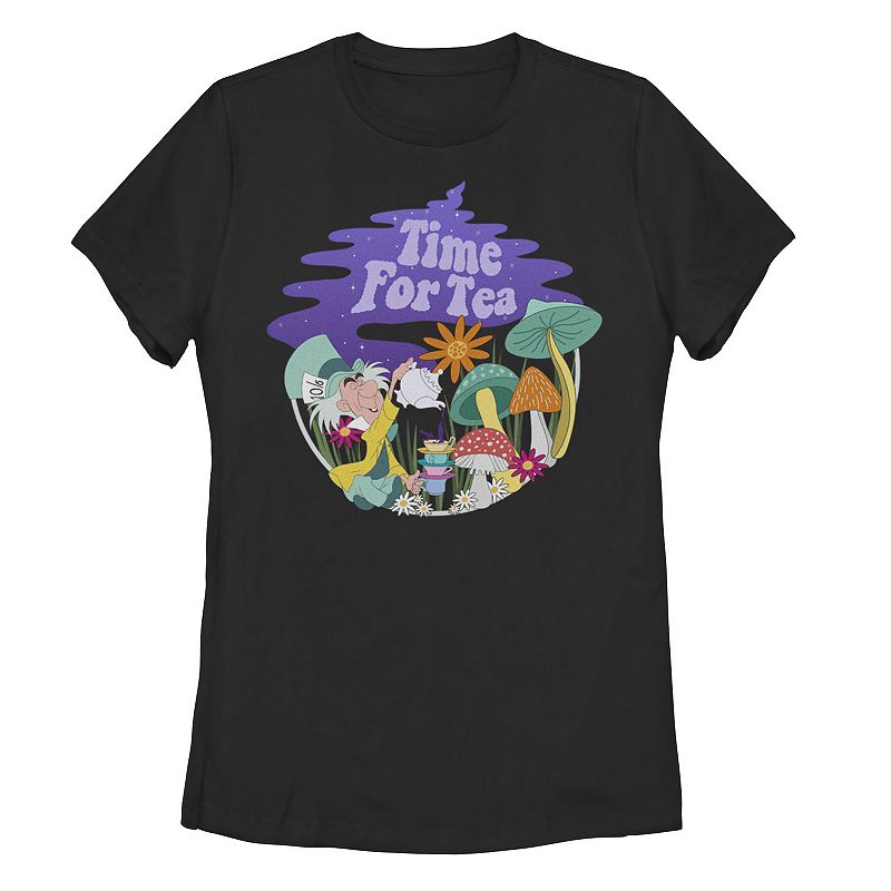 Disney's Alice in Wonderland Juniors' Mad Hatter "Time For Tea" Graphic Tee, Girl's, Size: Small, Black