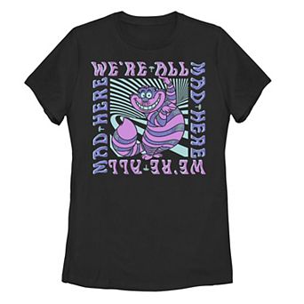 Disney's Alice In Wonderland Cheshire Cat We're All Mad Box Up Juniors' Tee