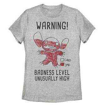 Juniors' Disney's Lilo & Stitch 626 Stitch Day Warning Badness Level Tee