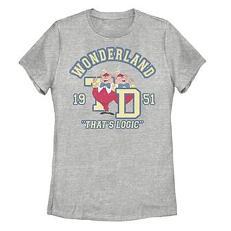 Juniors' Disney's Alice In Wonderland Tweedledee Tweedledum Collegiate Tee