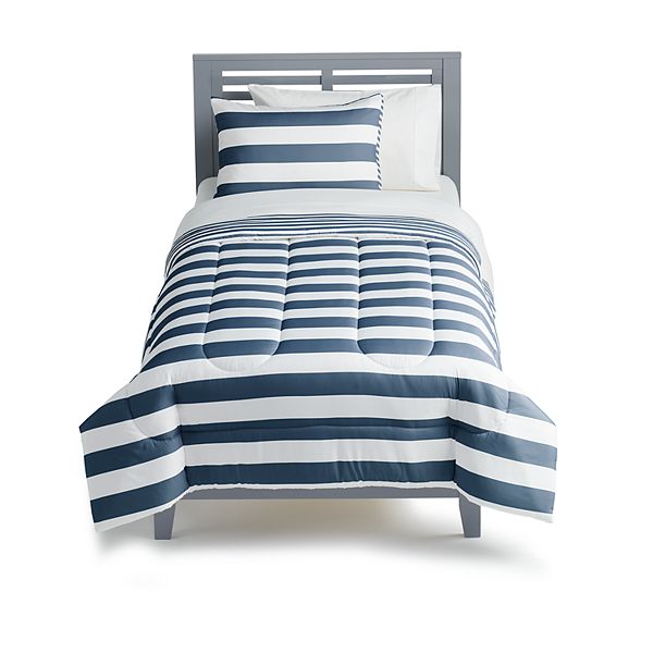 Rugby Stripe Reversible Comforter Set, Twin Rugby Stripe Bedding