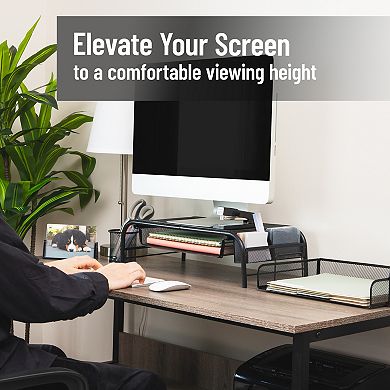 Mind Reader 2-pack Monitor Stand And Desk Organizer With Drawer